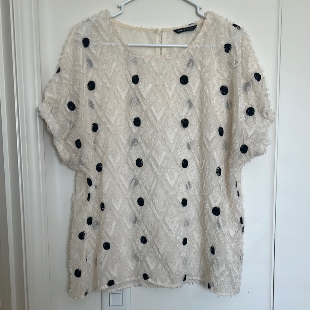 Chic Beige and Black Polka Dot Top